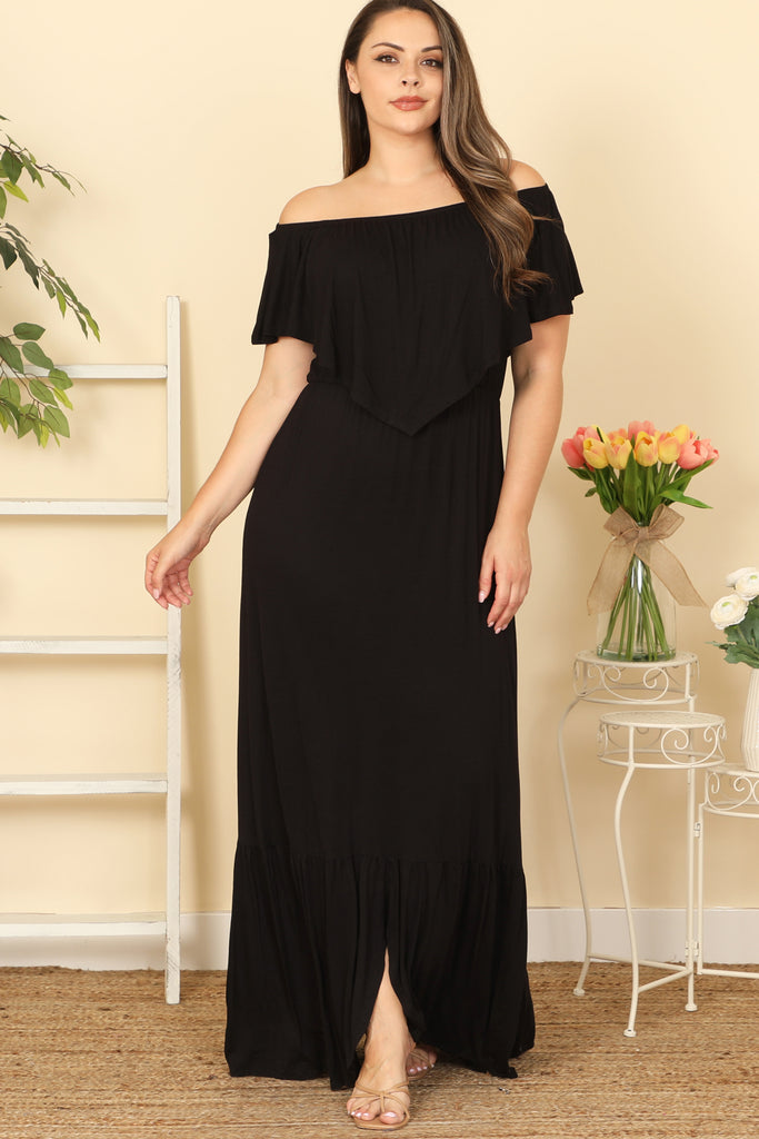 Plus Size Off Shoulder Solid Maxi Dress