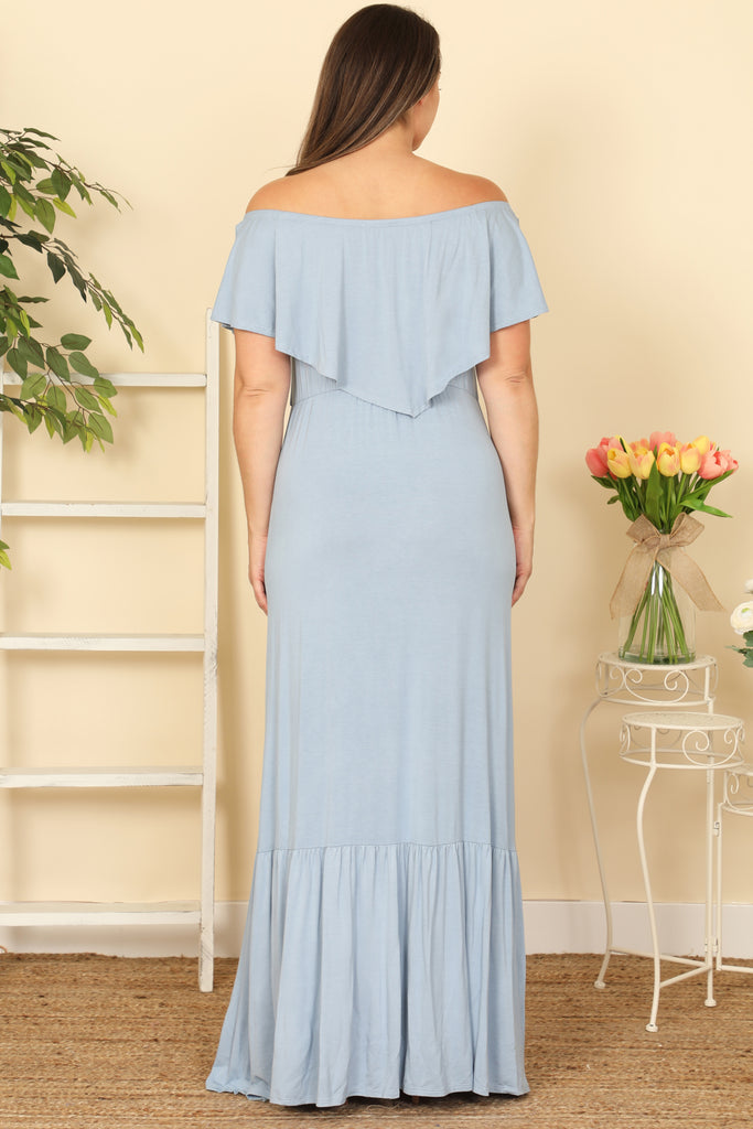 Plus Size Off Shoulder Solid Maxi Dress