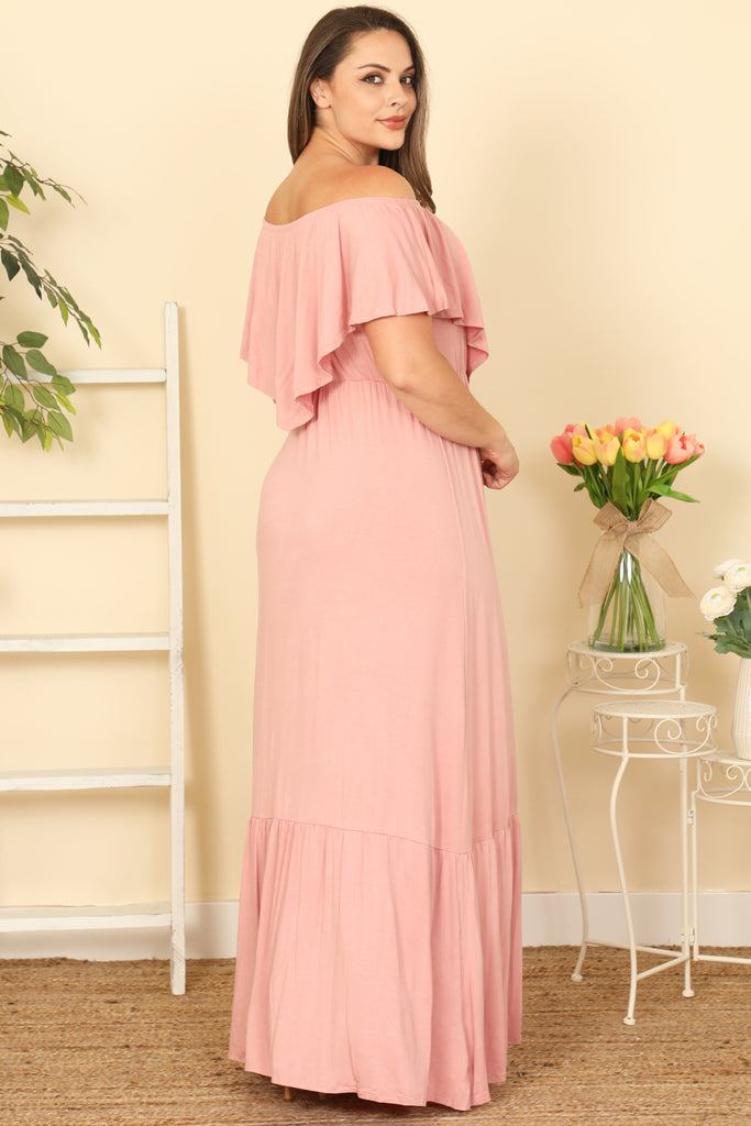 Plus Size Off Shoulder Solid Maxi Dress