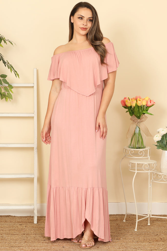 Plus Size Off Shoulder Solid Maxi Dress