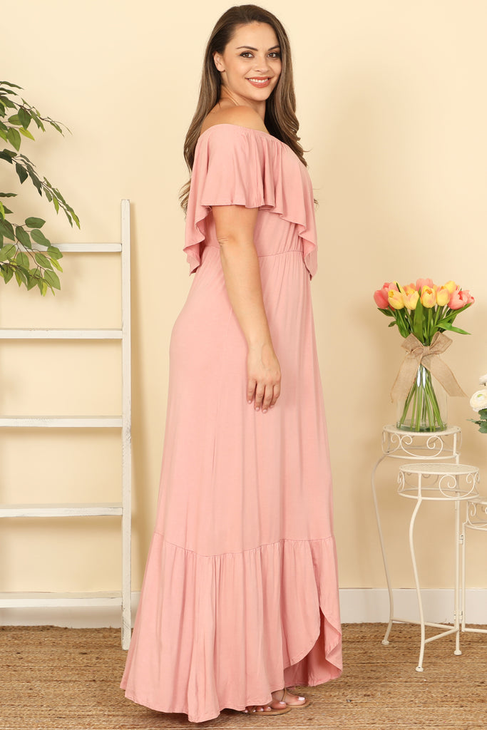 Plus Size Off Shoulder Solid Maxi Dress