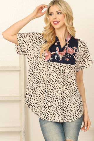 RUFFLE SLEEVELESS AND NECK LEOPARD TOP