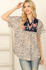 Floral Notch Neck Short Sleeve Animal Print Top