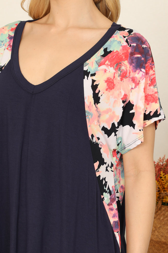 Floral Short Sleeve Solid Top