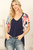 Floral Short Sleeve Solid Top