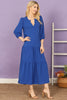 Notch Neck Long Sleeve Tiered Ruffle Solid Maxi Dress