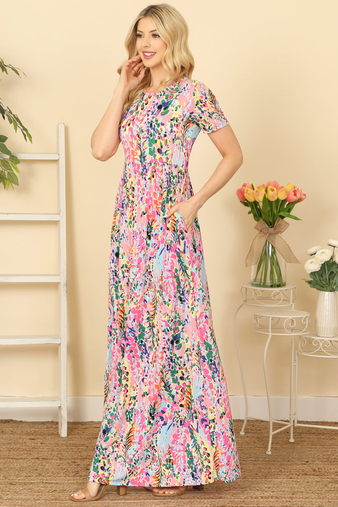 Short Sleeve Round Neck Printed Maxi Dress