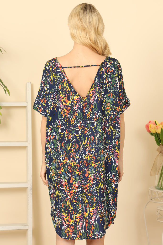 Short Sleeve V-Neck Printed Dress