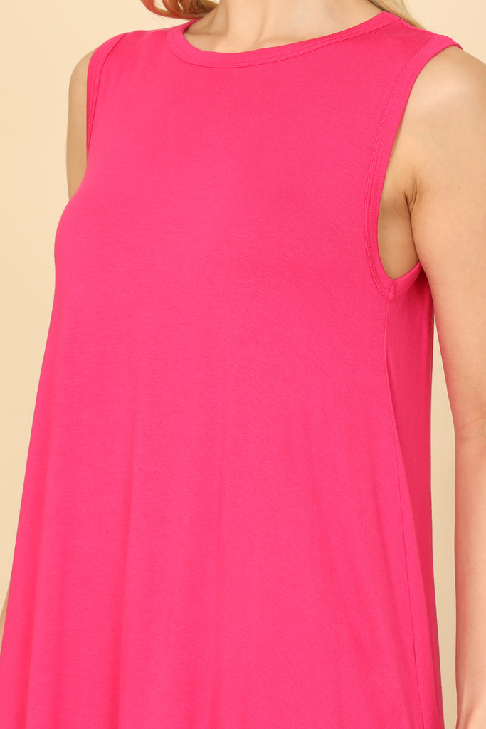 SLEEVELESS SIDE POCKET FLOWY HEM SOLID DRESS