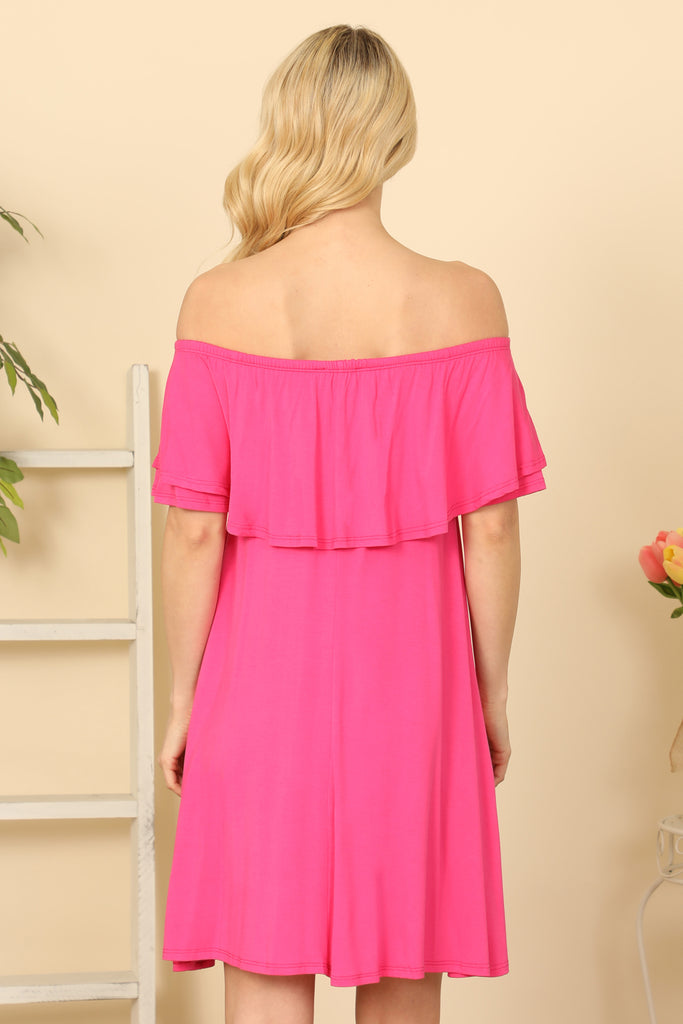 RUFFLE OFF SHOULDER SOLID DRESS