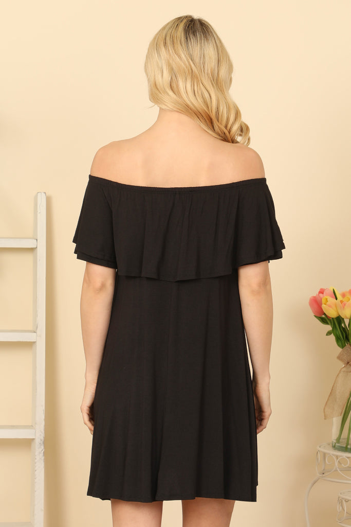 RUFFLE OFF SHOULDER SOLID DRESS