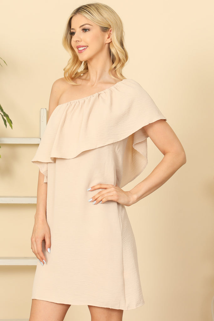 Ruffle One Shoulder Solid Dress