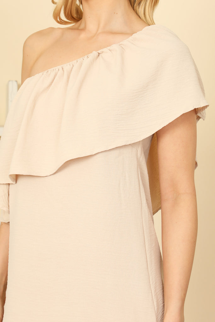 Ruffle One Shoulder Solid Dress