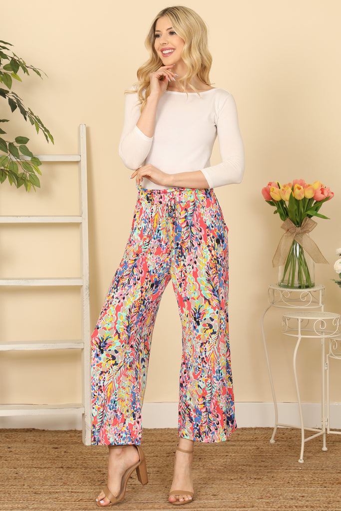 Multi Elastic Waist Tie Side Pocket Pants