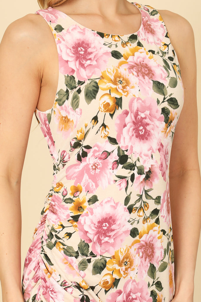 Side Ruched Floral Tank Dress