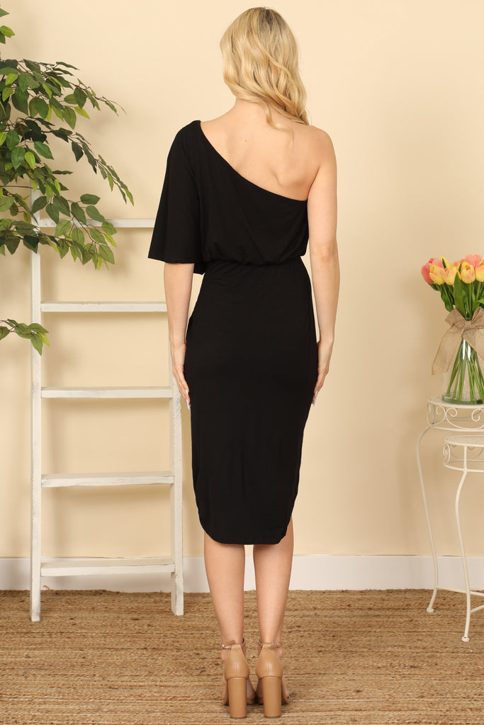 One Shoulder Half Sleeve Wrap Hem Dress