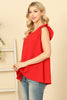 RUFFLE SLEEVE ROUND NECK SOLID TOP
