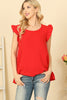 RUFFLE SLEEVE ROUND NECK SOLID TOP