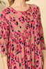 QUARTER SLEEVE PLEATED CURVE LONG BACK HEM PRINTED TOP