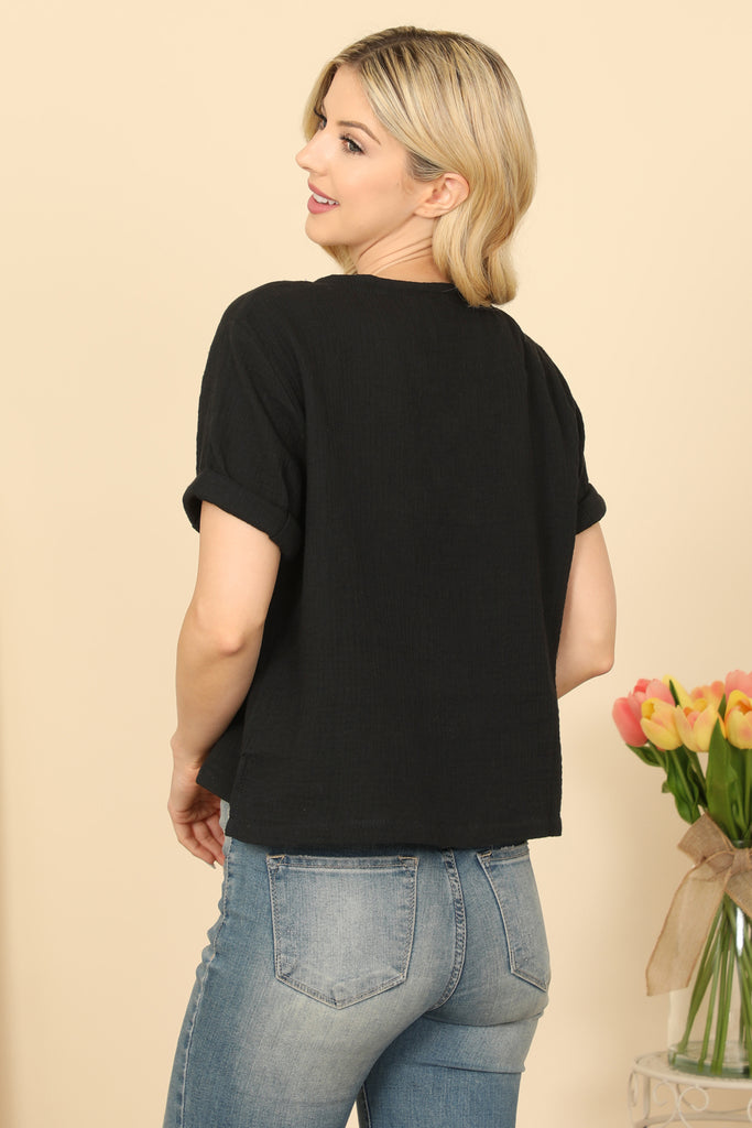 Short Sleeve Hanging Blouse Solid Top