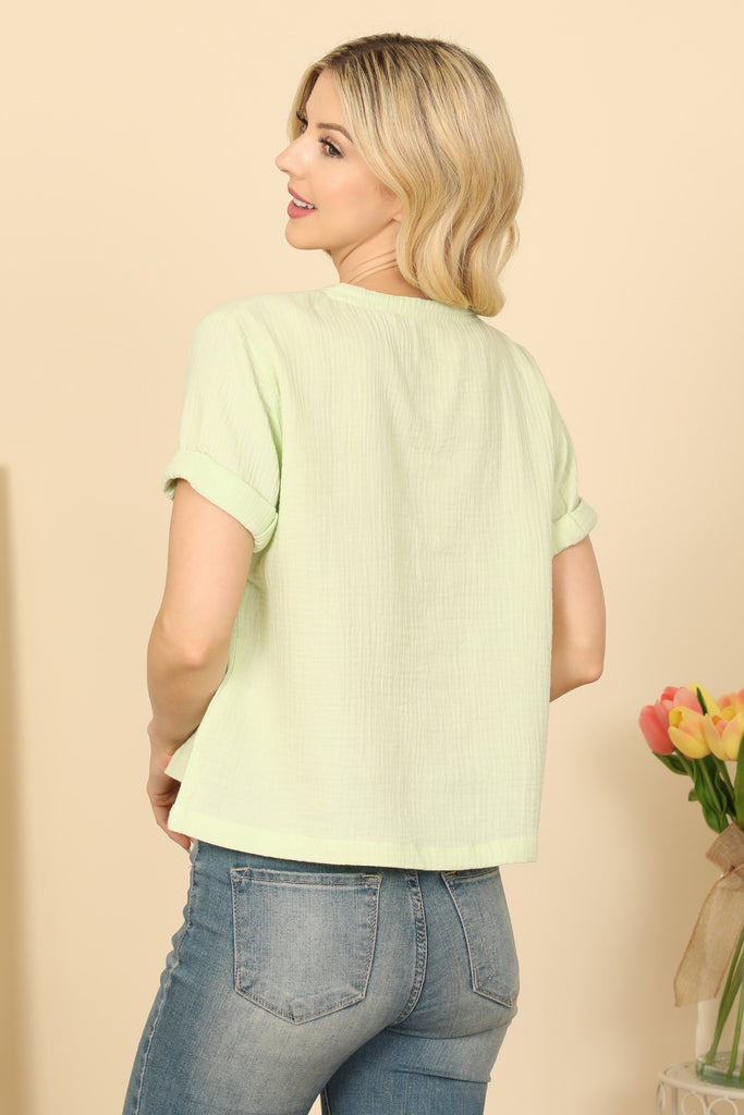 Short Sleeve Hanging Blouse Solid Top