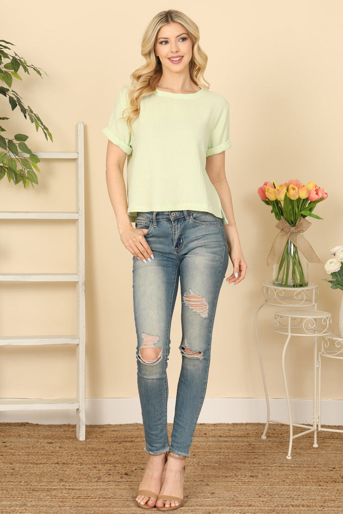 Short Sleeve Hanging Blouse Solid Top