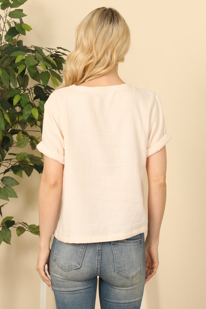 Short Sleeve Hanging Blouse Solid Top