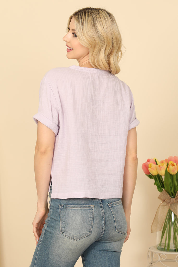 Short Sleeve Hanging Blouse Solid Top