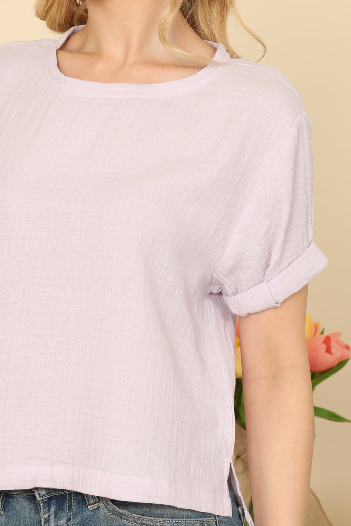 Short Sleeve Hanging Blouse Solid Top