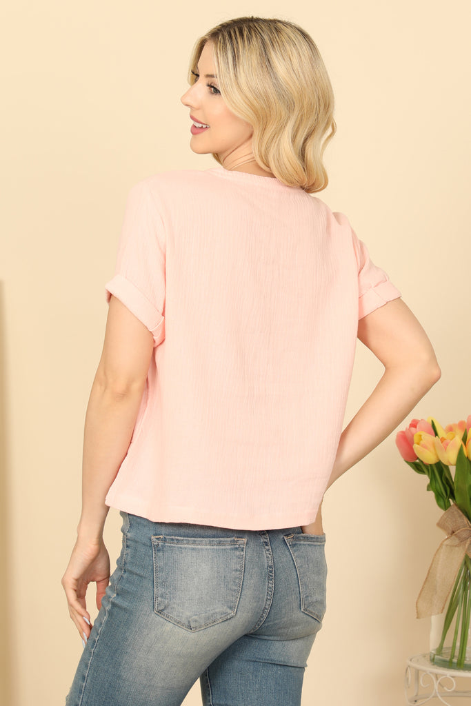 Short Sleeve Hanging Blouse Solid Top