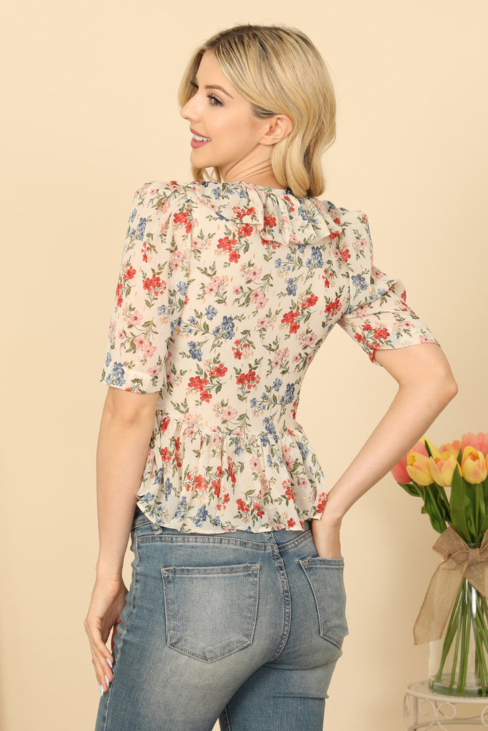 Floral V-Neck Ruffle Crop Top