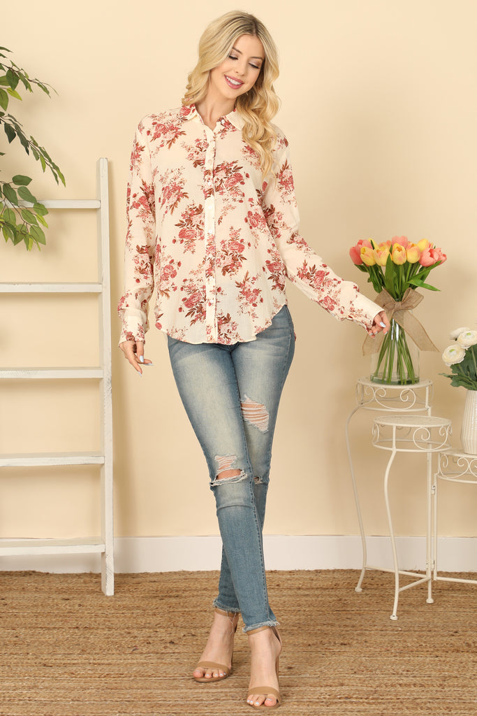 Floral Collared Long Sleeve Top