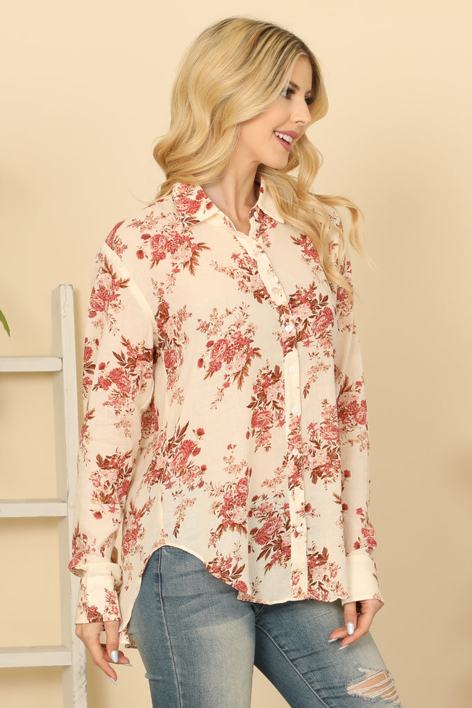 Floral Collared Long Sleeve Top