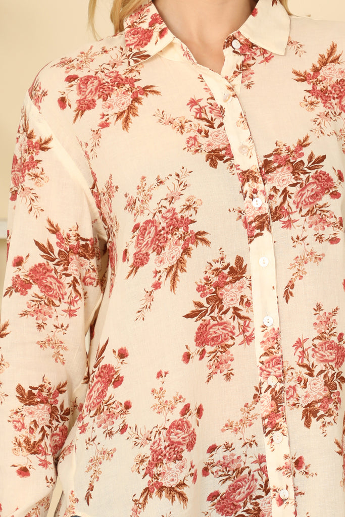 Floral Collared Long Sleeve Top