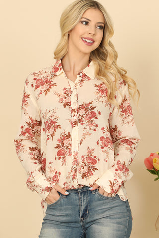 WIDE STRAP RUFFLE TIERED FLORAL TOP