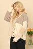 V-Neck Color Block Button Detail Sweater