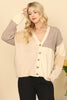 V-Neck Color Block Button Detail Sweater