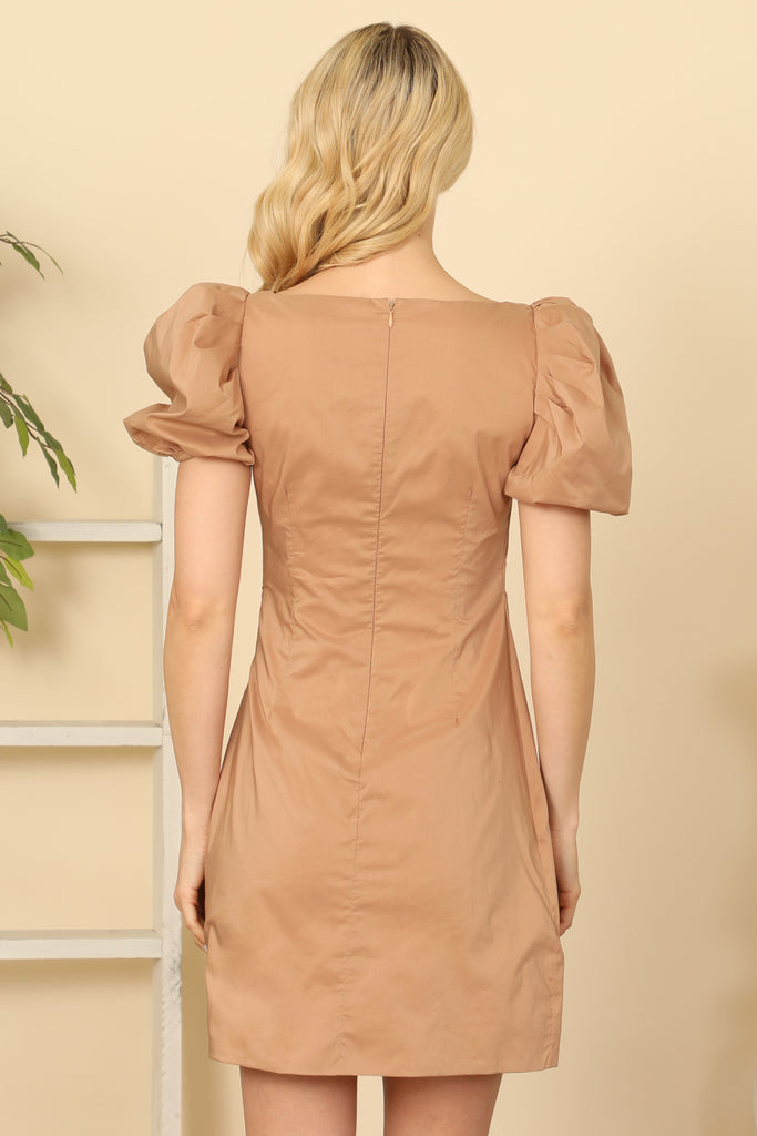 Puff Shirt Sleeve Side Ruched Wrap Detail Mini Dress