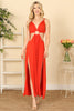 Double Strap Ring Front Cut-Out M-Slit Backless Maxi Dress
