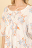 Puff Sleeve Boat Neck Pleated Detail Floral Top