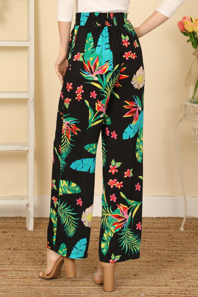 Tropical Elastic Waist Side Pocket Pants