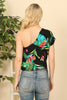 Tropical One Shoulder Short Sleeve Crop Top