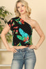 Tropical One Shoulder Short Sleeve Crop Top