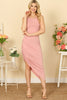 SLEEVELESS SIDE RUCHED ASSYMETRICAL SOLID DRESS