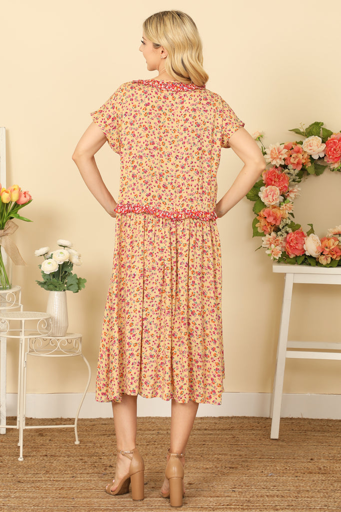 SURPLICE SPAGHETTI STRAP SMOCKED WAIST FLORAL DRESS