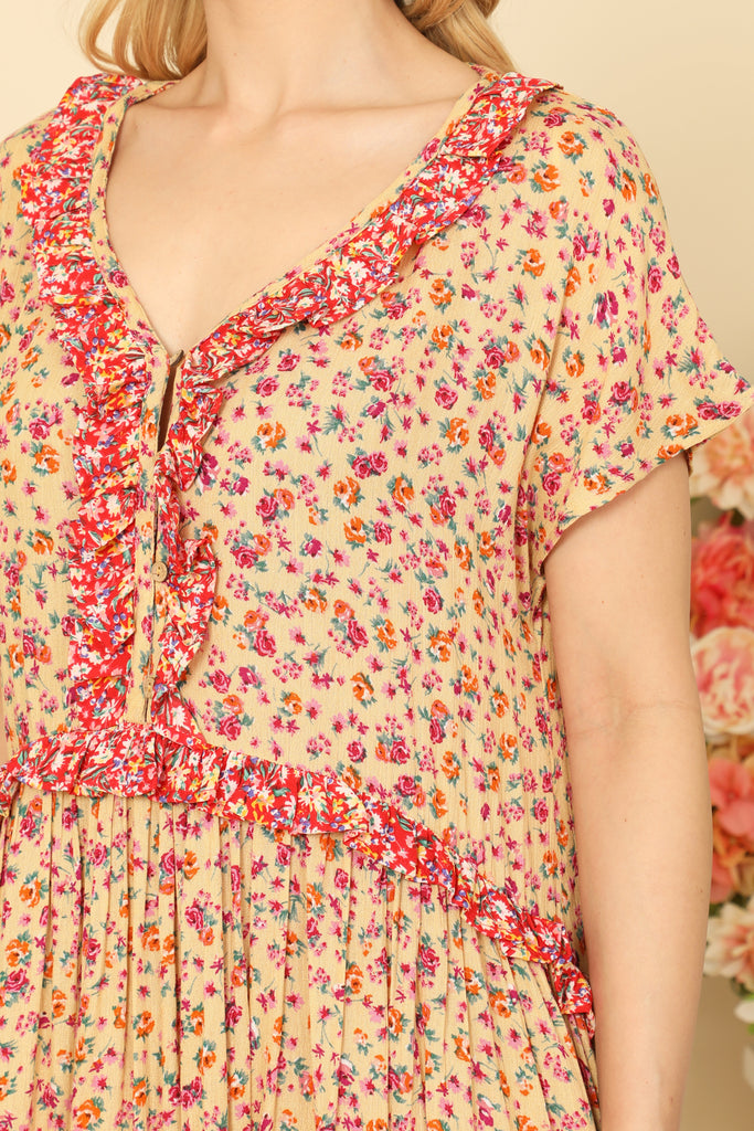 SURPLICE SPAGHETTI STRAP SMOCKED WAIST FLORAL DRESS