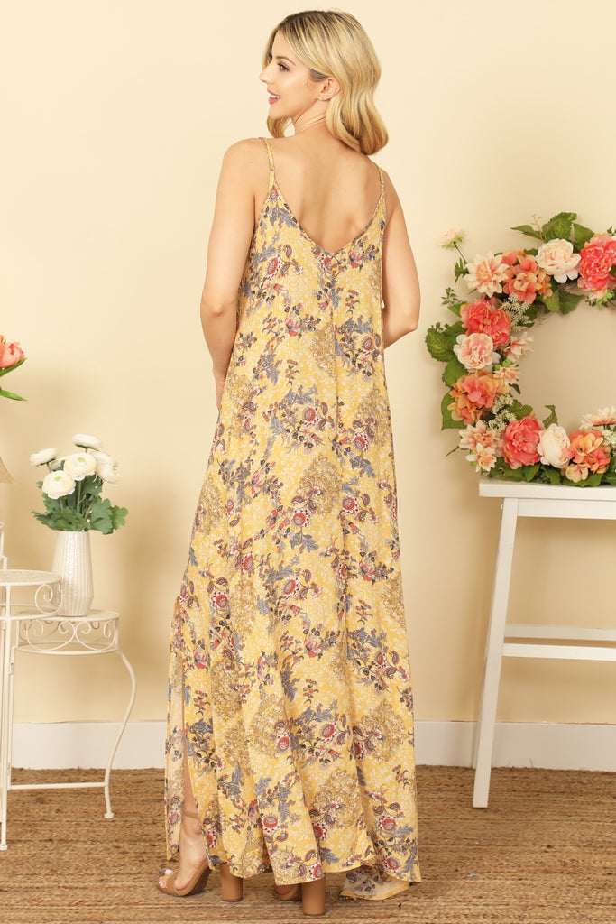 SPAGHETTI STRAP M-SLIT PRINTED MAXI DRESS