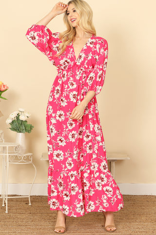 Spaghetti Strap Button-Down Criss Cross Back Floral Maxi Dress