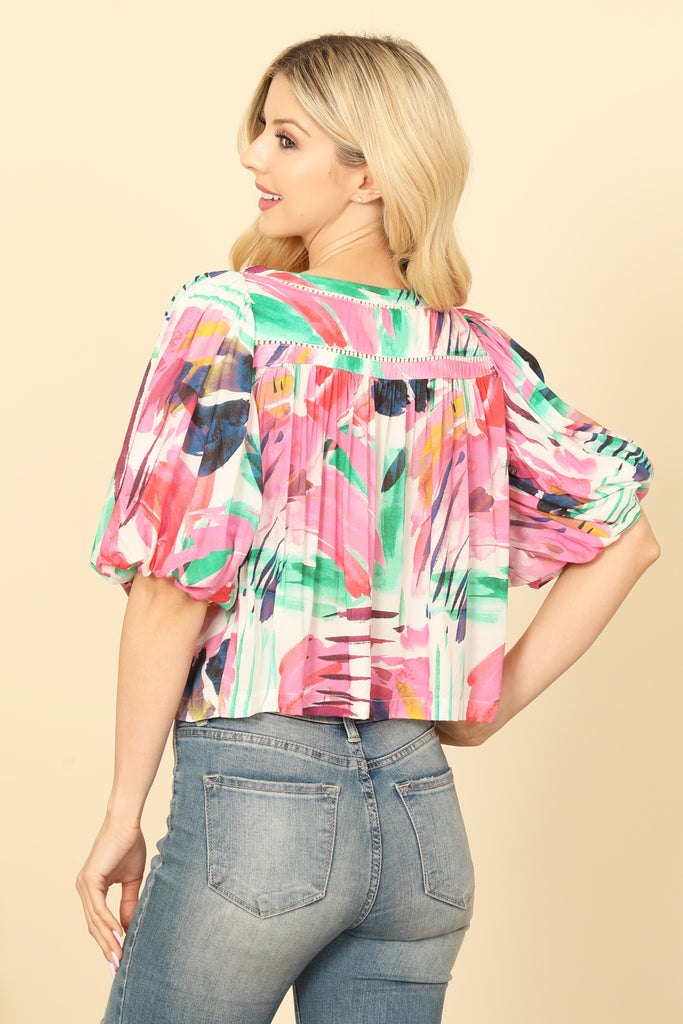 MULTI PRINT HALF PUFF SLEEVE PRINTED HANGING BLOUSE TOP