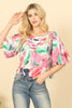 MULTI PRINT HALF PUFF SLEEVE PRINTED HANGING BLOUSE TOP